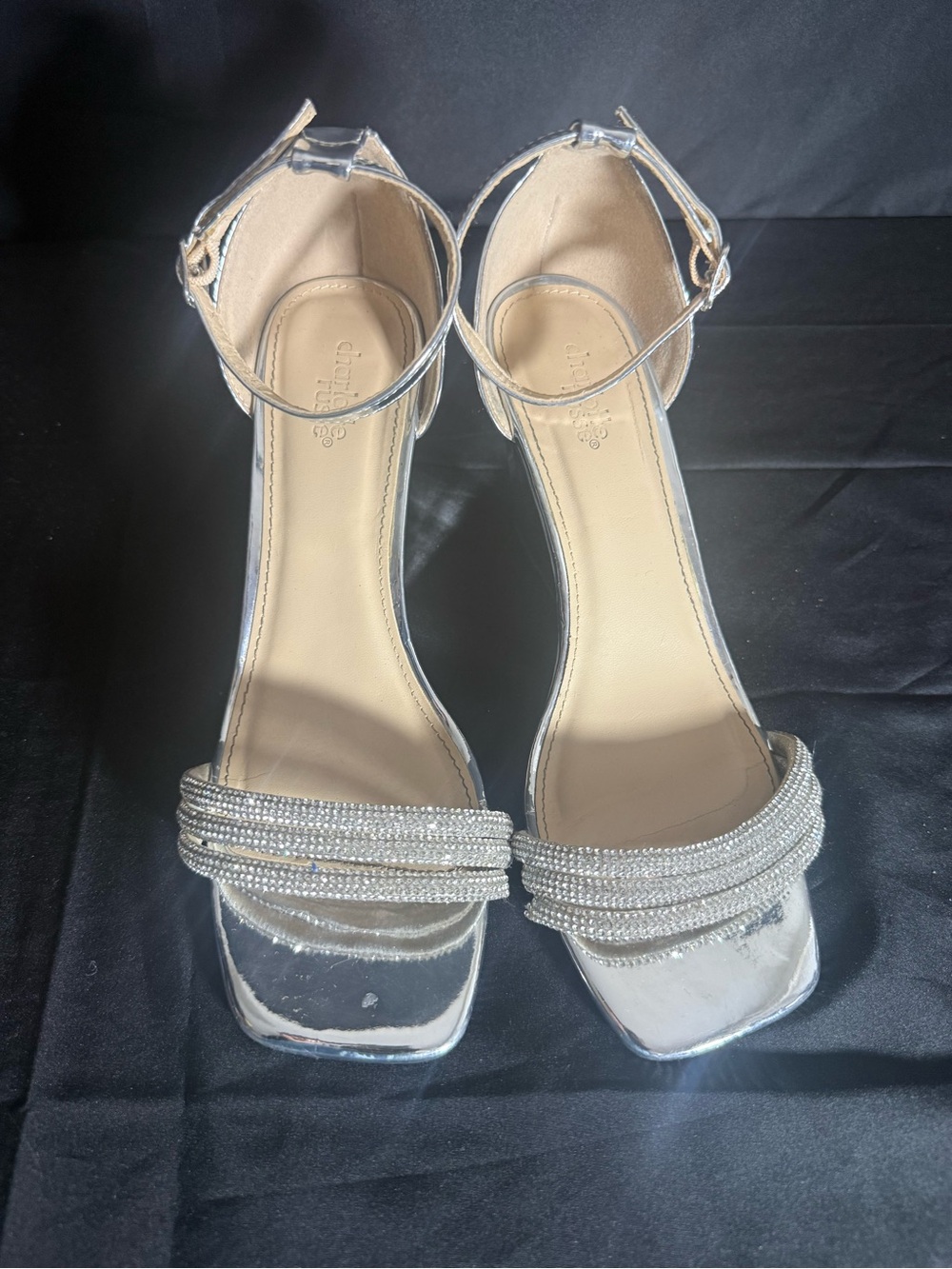 Charlotte Russe Silver Beaded Ankle-Strap Wedge Sandals